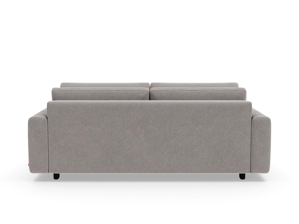 Back view of the grey upholstered urbane EQ3 Reva Storage Sofa featuring a sleek, compact design.