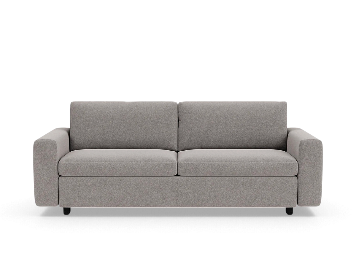 urbane EQ3 Reva Storage Sofa in a neutral grey fabric with a sleek, compact silhouette and built-in storage.