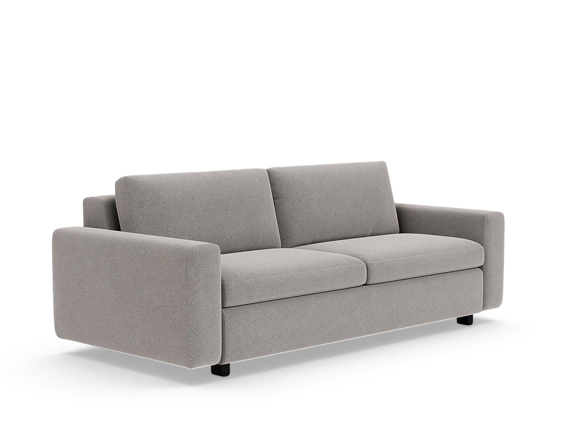urbane EQ3 Reva Storage Sofa in light grey fabric with a sleek, compact silhouette and built-in storage