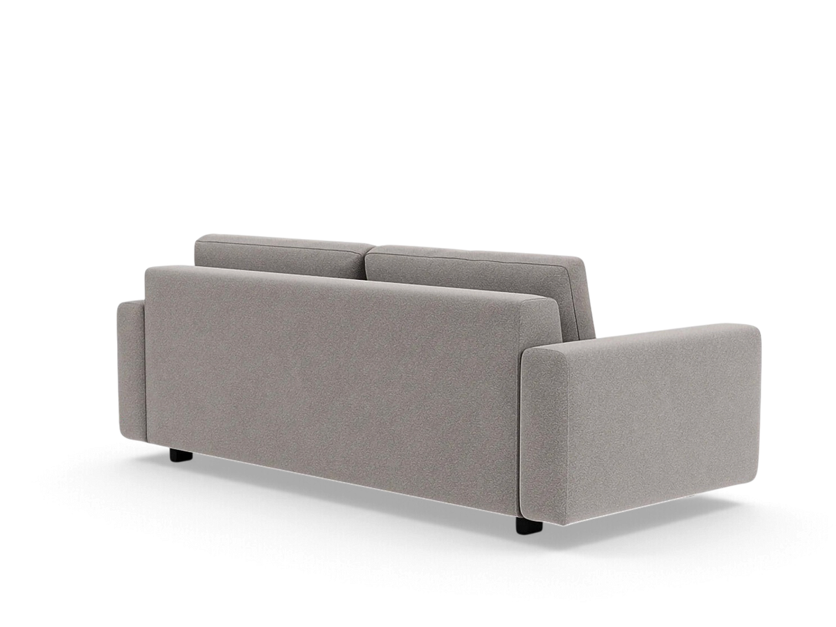 urbane EQ3 Reva Storage Sofa in grey fabric with a sleek, compact silhouette and built-in storage compartment