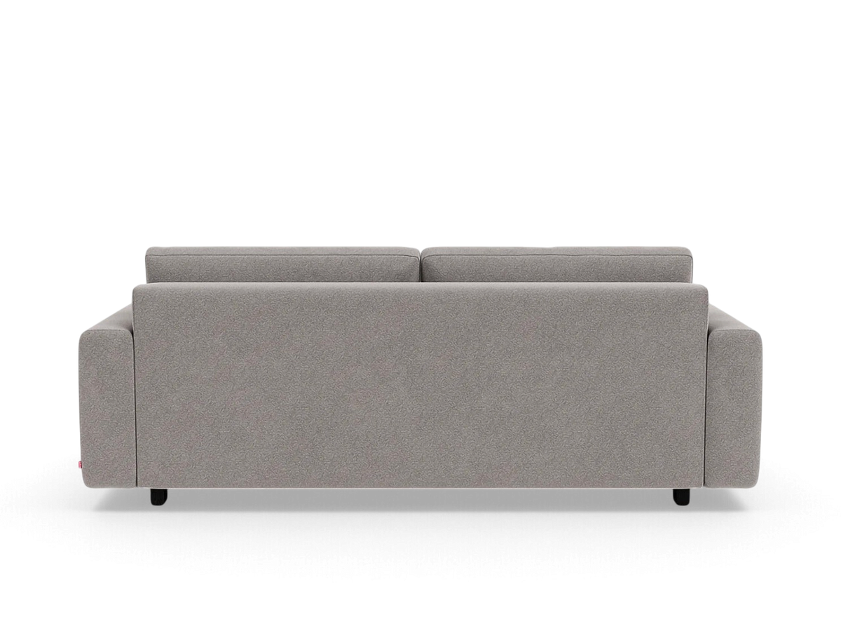 Back view of the urbane EQ3 Reva Storage Sofa in a neutral grey fabric with a sleek, compact silhouette.