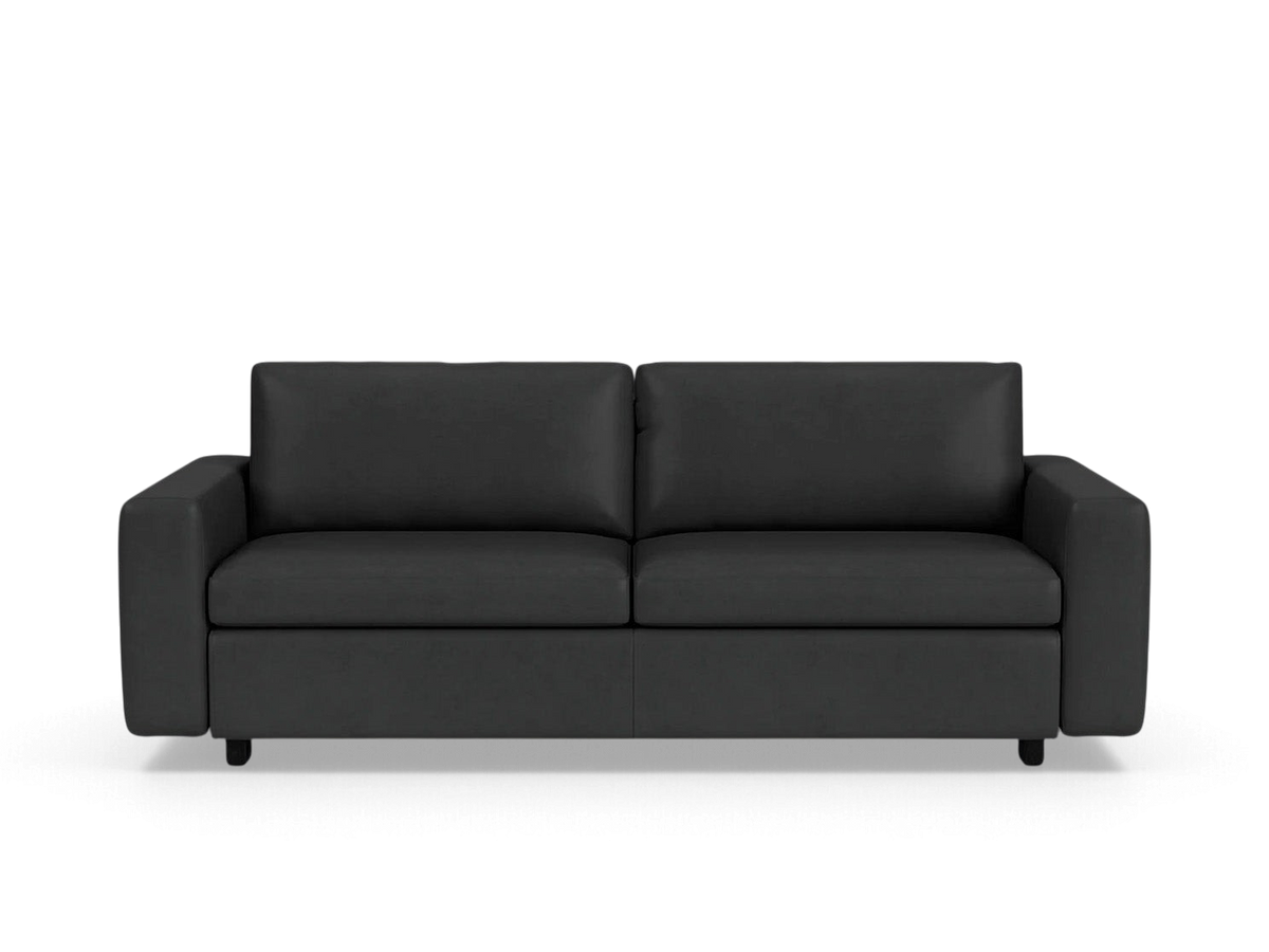 urbane EQ3 Reva storage sofa in charcoal grey with a sleek, modern silhouette and compact design.