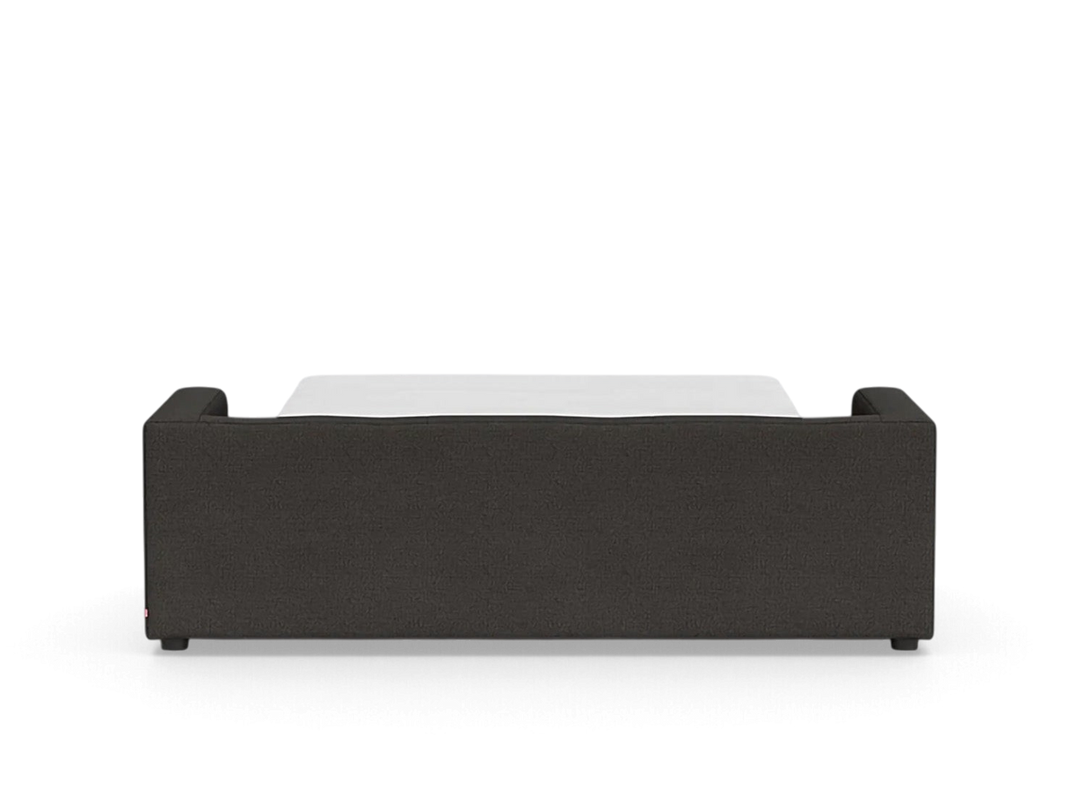 urbane EQ3 Solo sleeper sofa in dark grey fabric with a clean architectural design, shown from the back view.